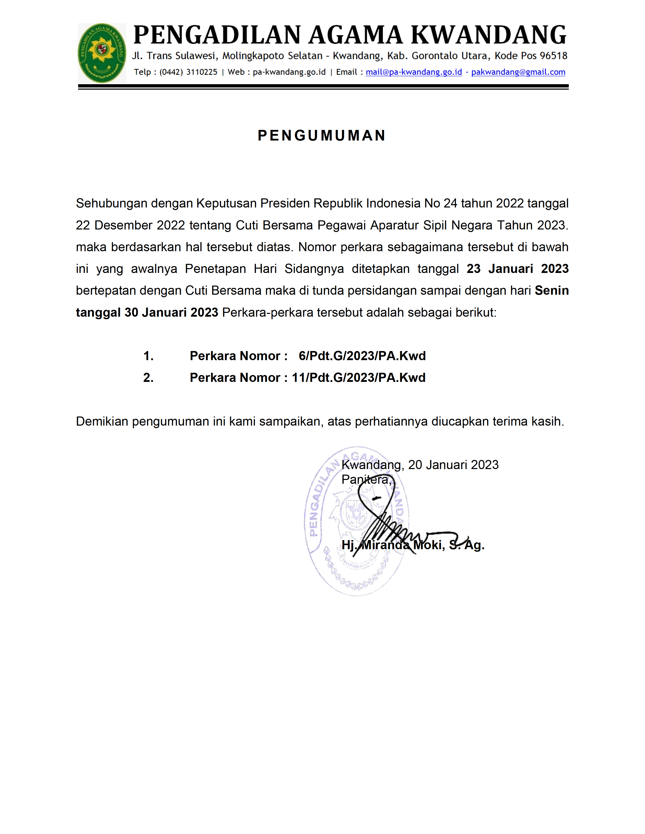 PENGUMUMAN 200123